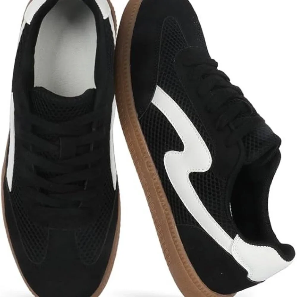 Women's Black Lightweight Removable Insole Non-slip Spring Retro Casual Sneakers